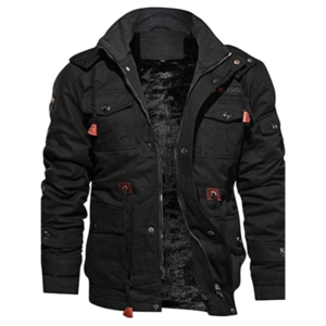 men's washed cotton fleece lined thick winter hooded bomber jackets m black