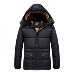 men's padded long coat regular fit jacket solid colored black / plus size / plus size