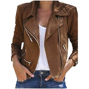 womens winter ladies vintage zipper bomber jacket casual coat outwear brown